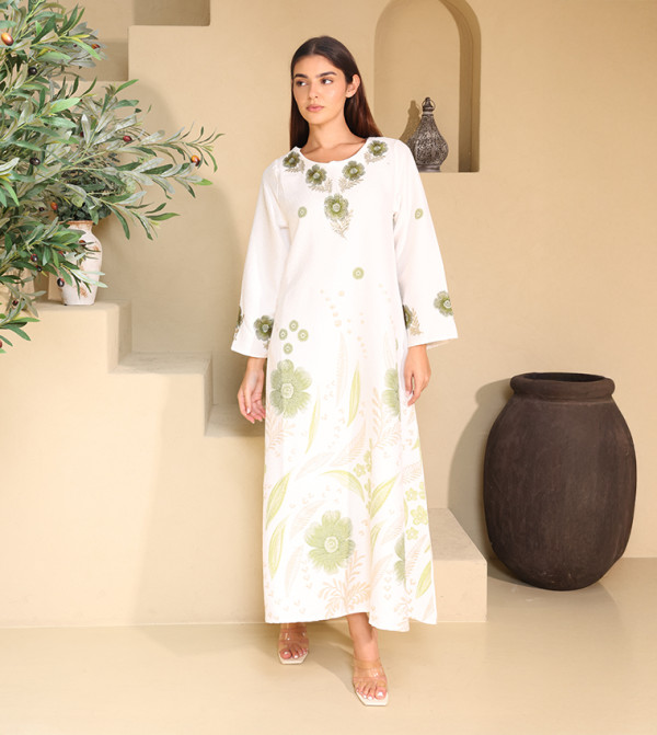 Floral Embellished Long Sleeves Jalabiya