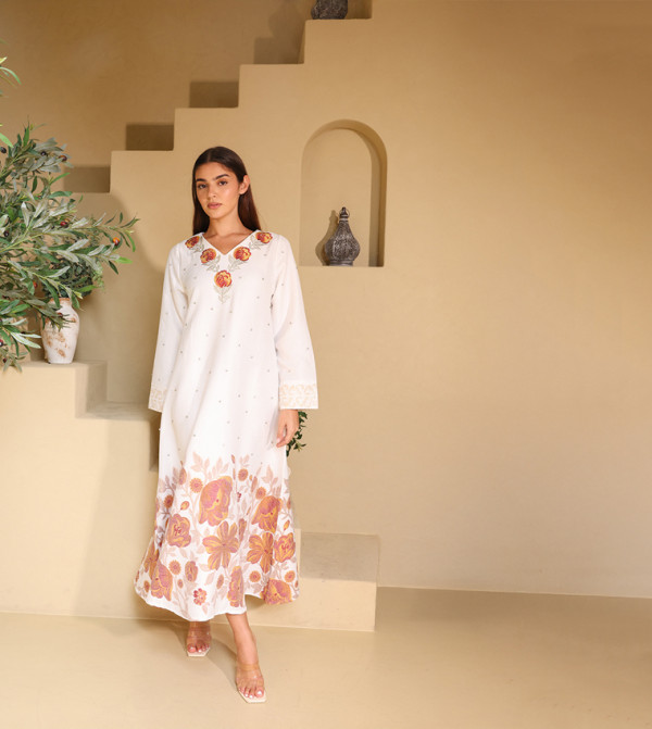 Floral Crystal Embellished Long Sleeves Jalabiya