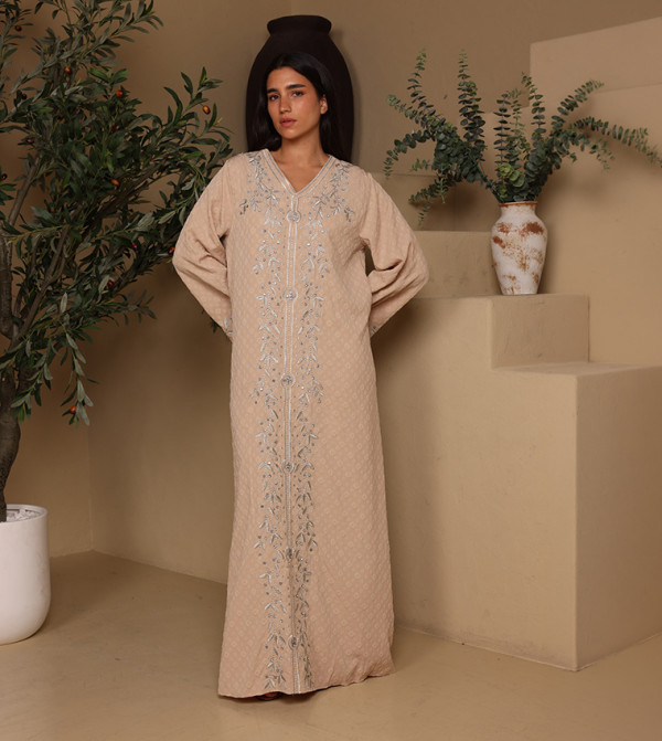 Crystal Embroidered Flared Sleeves Jalabiya