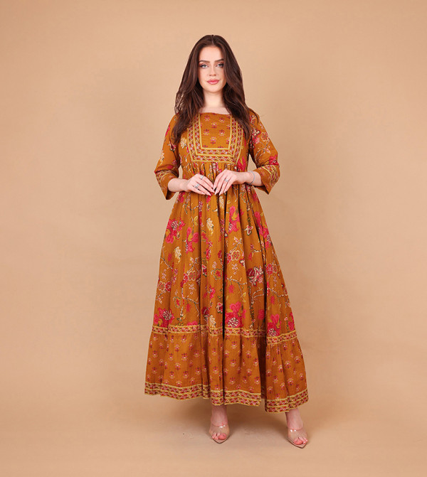 ALINA Printed 3/4 Sleeves Tiered Maxi Dress