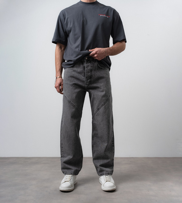 Asymmetric Stitch Detail Baggy Fit Jeans