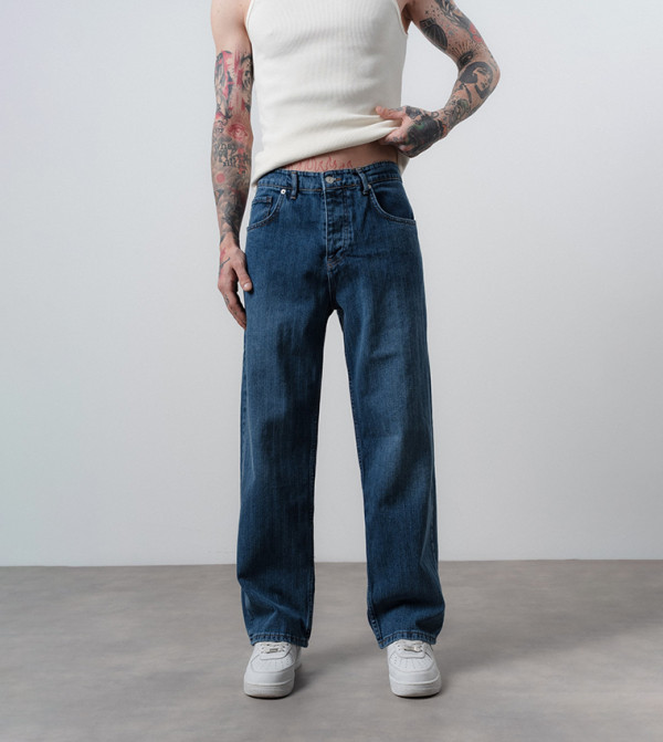 Patterned Mid Rise Baggy Fit Jeans