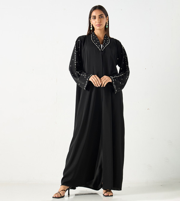 Pearl-Embellished Long Sleeves Abaya