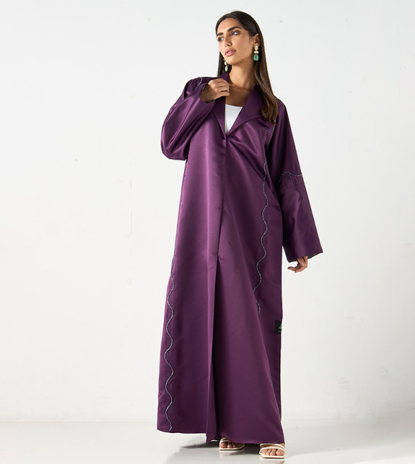 Embellished Long Sleeves Satin Abaya