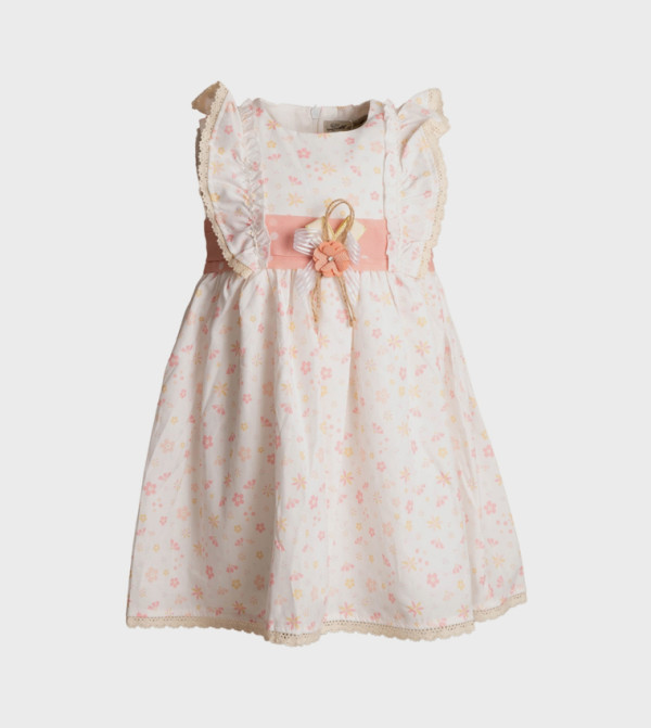 Floral Printed Lace Trim A-Line Dress