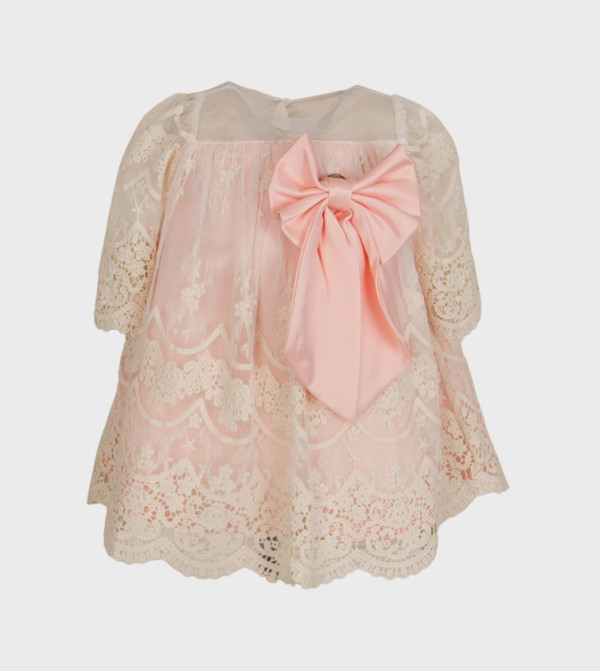 Embroidered Bow Detail A-Line Dress