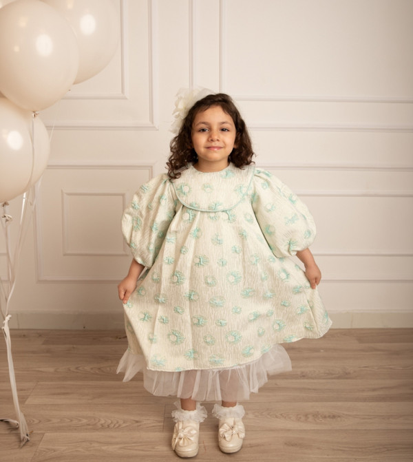 Textured Balloon Sleeves Layered Dress