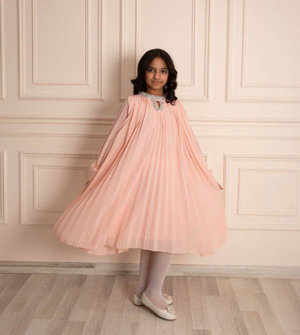 Buy Kholud Kids Evening Puff Sleeve Dress In Pink | 6thstreet