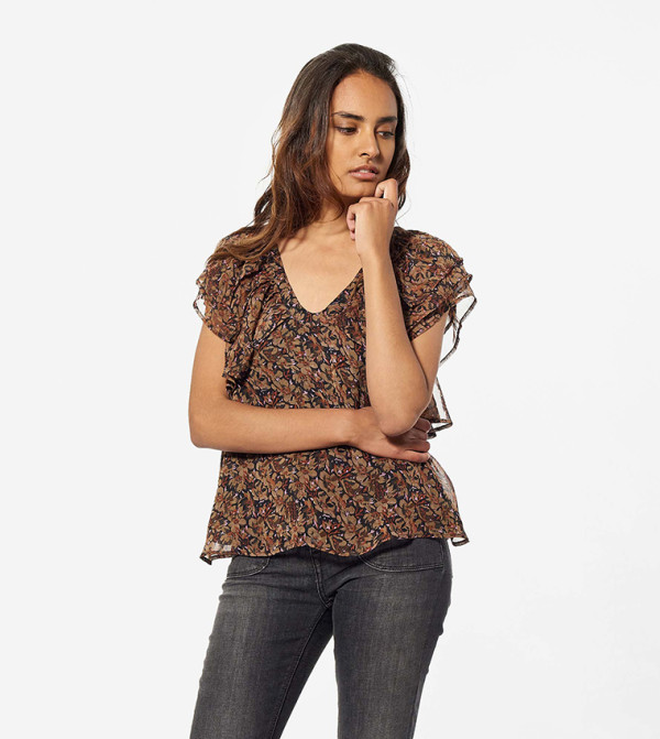 Floral Print Ruffle Sleeves Top