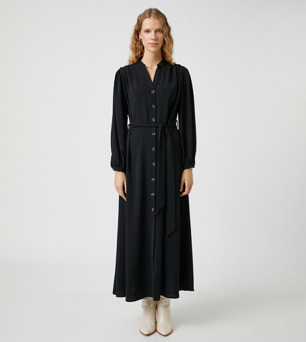 Button Detail Long Sleeves Maxi Dress
