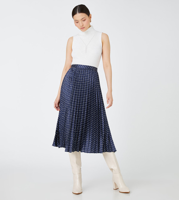 Printed Pleated Satin Skirt