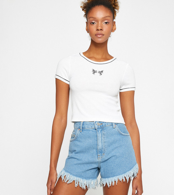 Printed Crew Neck Short Sleeves Crop T-Shirt