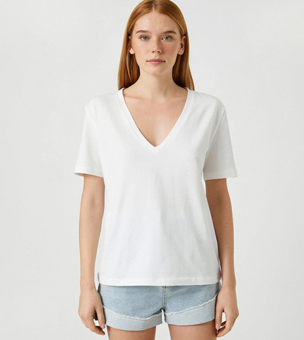 Solid V-Neck Short Sleeves T-Shirt