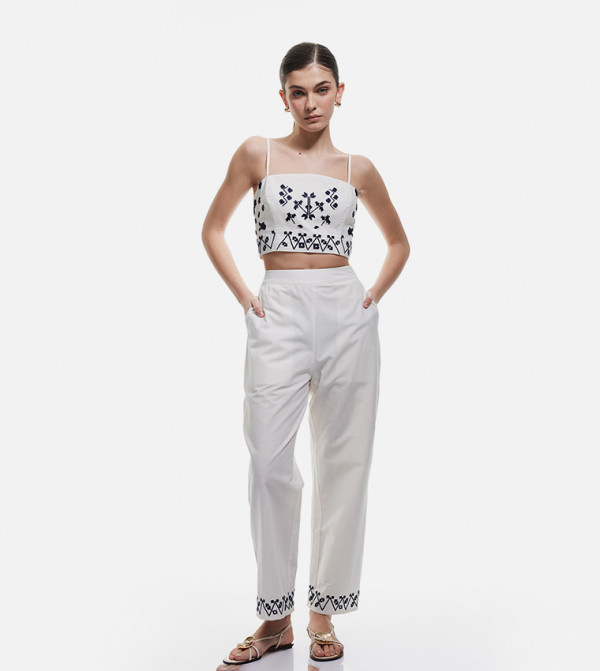 Embroidered High Rise Pants