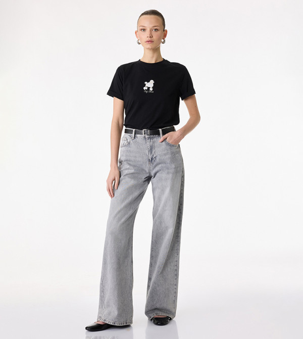 Dog Embroidered Short Sleeves T-Shirt