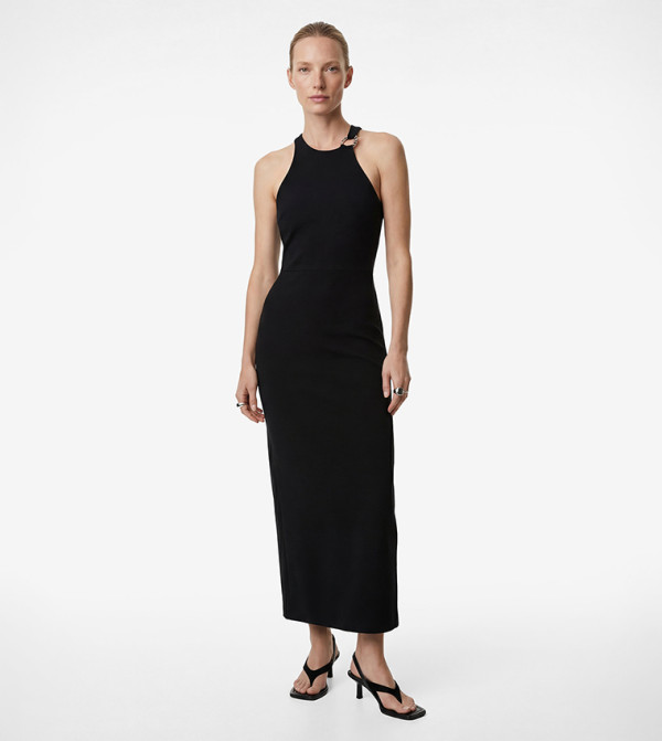 Solid Halterneck Midi Dress