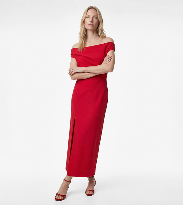 Draped Asymmetric Shoulder Midaxi Dress