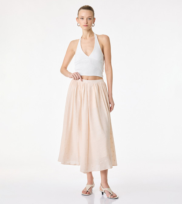 Elastic Waist Flared Midi Skirt