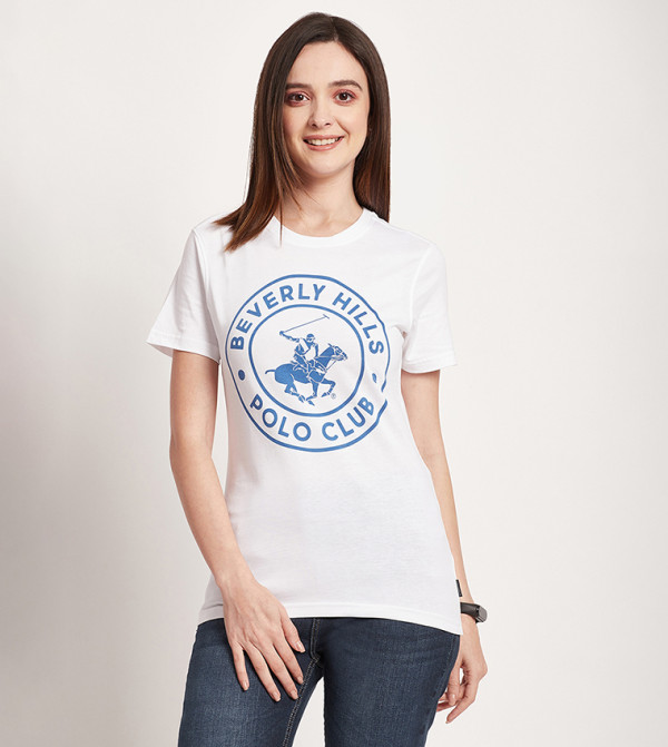 تيشيرت بأكمام قصيرة وطبعة شعار