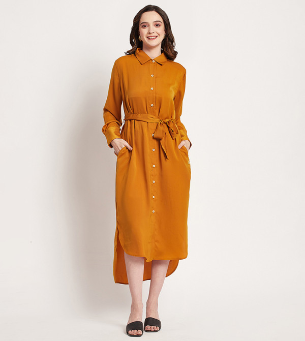 Solid Long Sleeves Shirt Dress