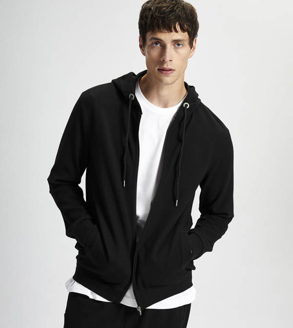 Long Sleeves Zip-Up Hooded Jacket
