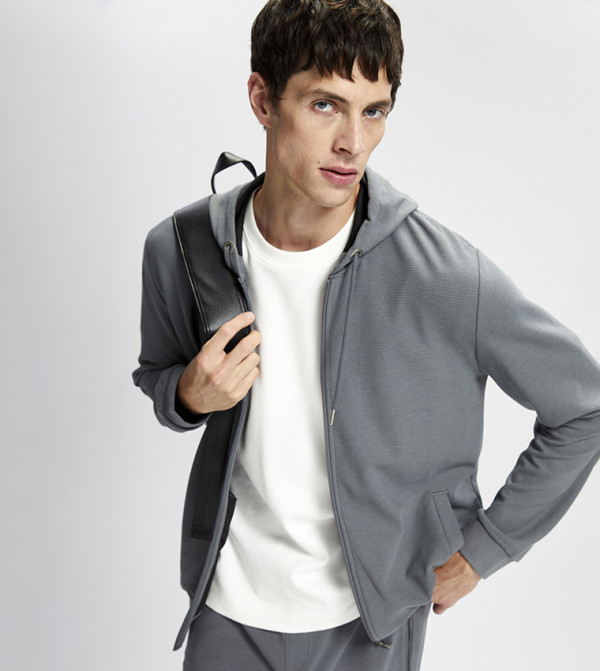 Long Sleeves Zip-Up Hooded Jacket