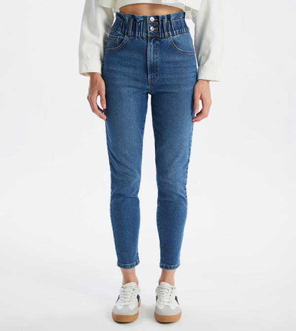 Washed High Waist Mom Fit Jeans