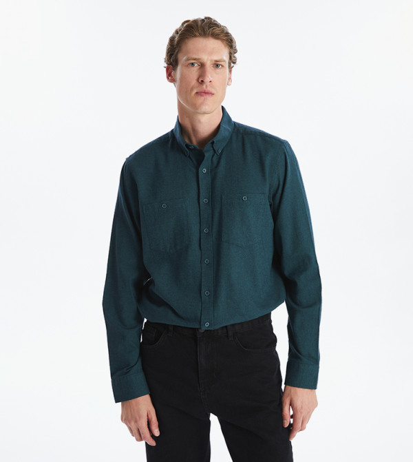 Textured Long Sleeves Gabardine Shirt
