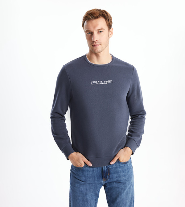 Printed Crew Neck Thick Sweatshirt