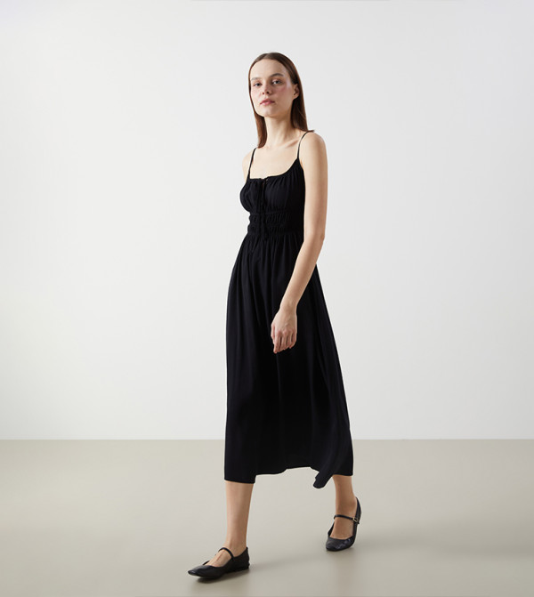 Smocked Strappy Midi Dress