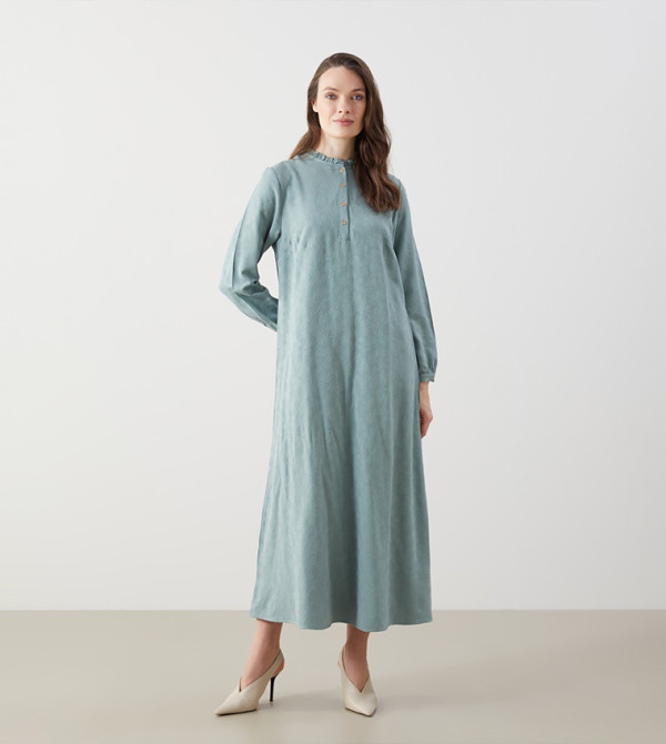 فستان ماكسي جاكار بأكمام طويلة 