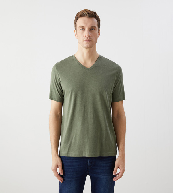 Solid V-Neck Short Sleeves T-Shirt