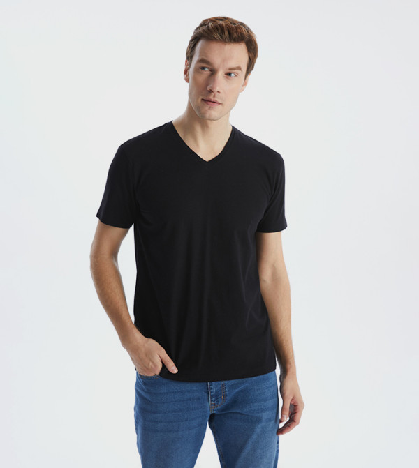Solid Short Sleeves V-Neck Casual T-Shirt