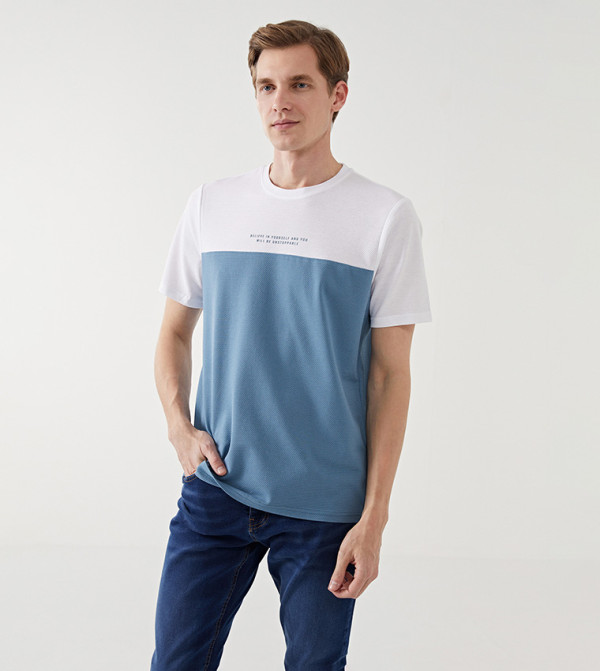 Color Block Crew Neck Short Sleeves T-Shirt