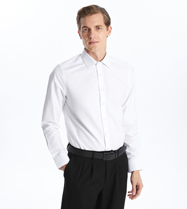 Solid Slim Fit Long Sleeves Poplin Shirt