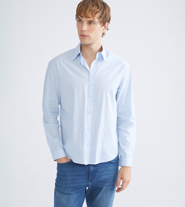 Striped Regular Fit Long Sleeves Poplin Shirt
