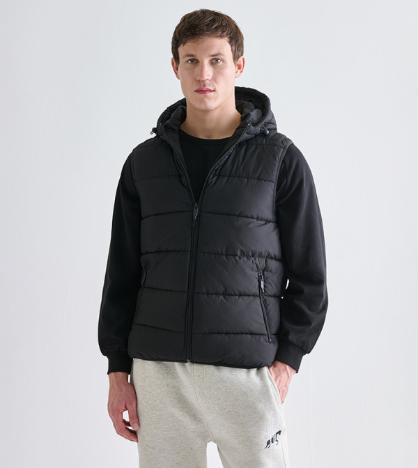 Straight Collar Hooded Gilet