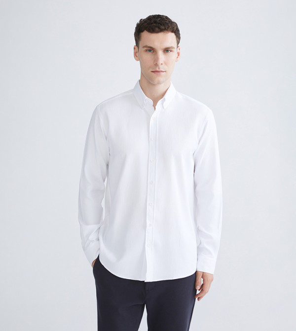 Solid Long Sleeves Regular Fit Dobby Shirt