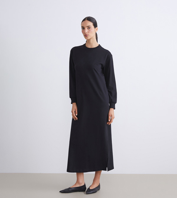 Solid Long Sleeves Midi Dress