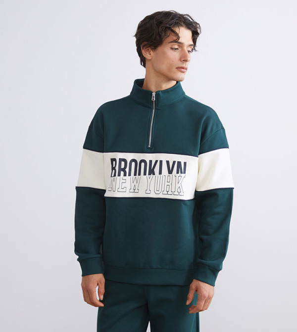 Color Block High Neck Sweatshirt