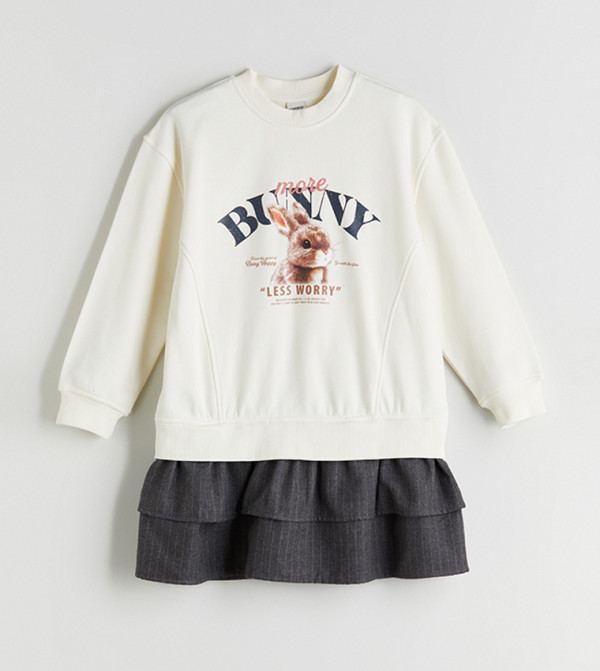 Printed Ruffle Trim Flared Dress