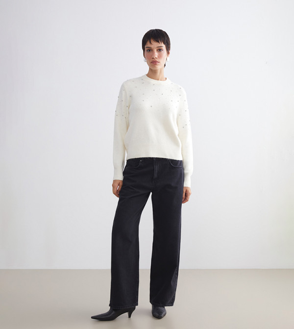 Embellished Crew Neck Sweater Top