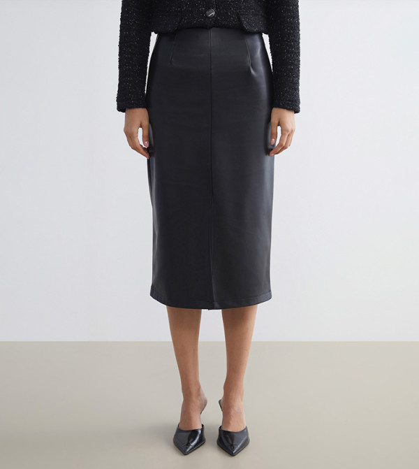 Solid High Waist Midi Skirt