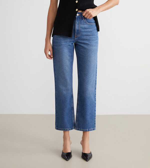 Washed High Waist Straight Fit Jeans