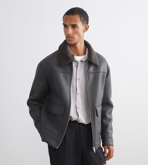 VISION Faux Leather Long Sleeves Jacket