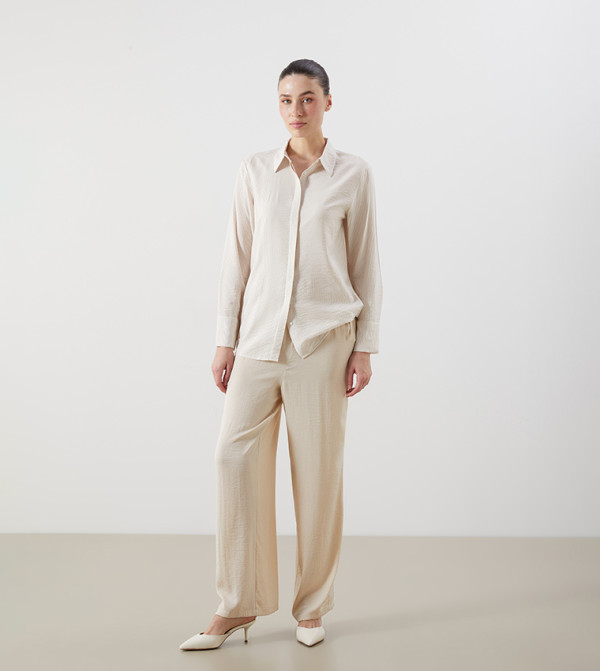 Textured Woven Wide Leg Trousers
