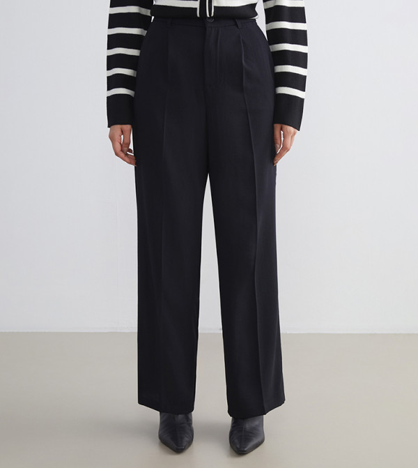 Solid High Waist Trousers