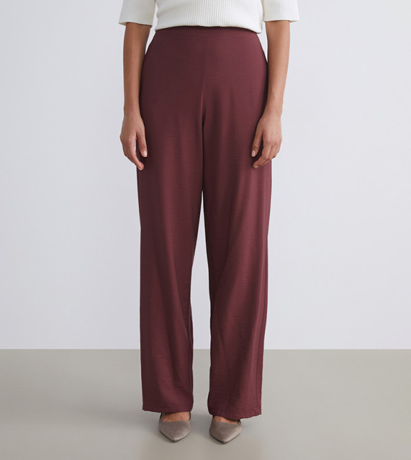 Solid Elastic Waist Trousers