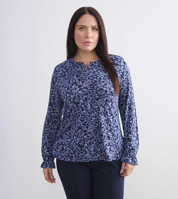 Patterned Tie-Up Neck Top