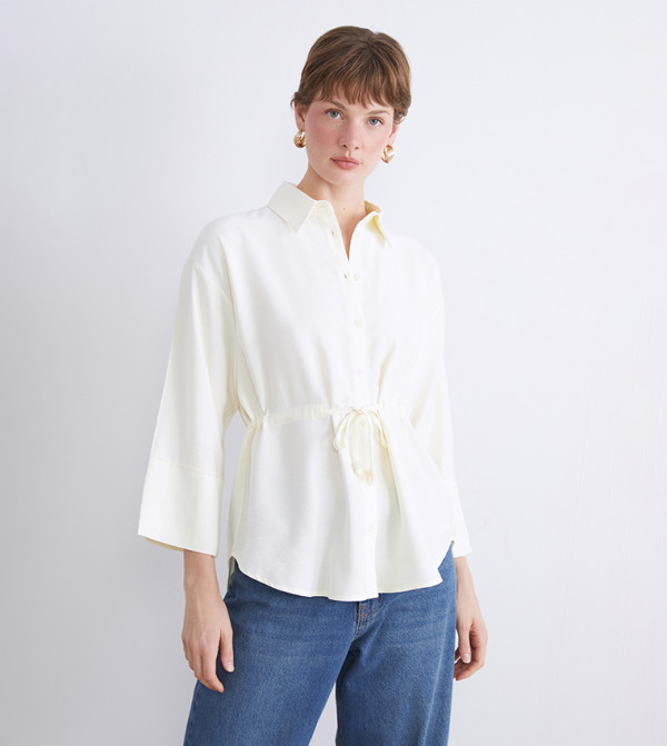 Solid Belted 3/4 Sleeves Shirt